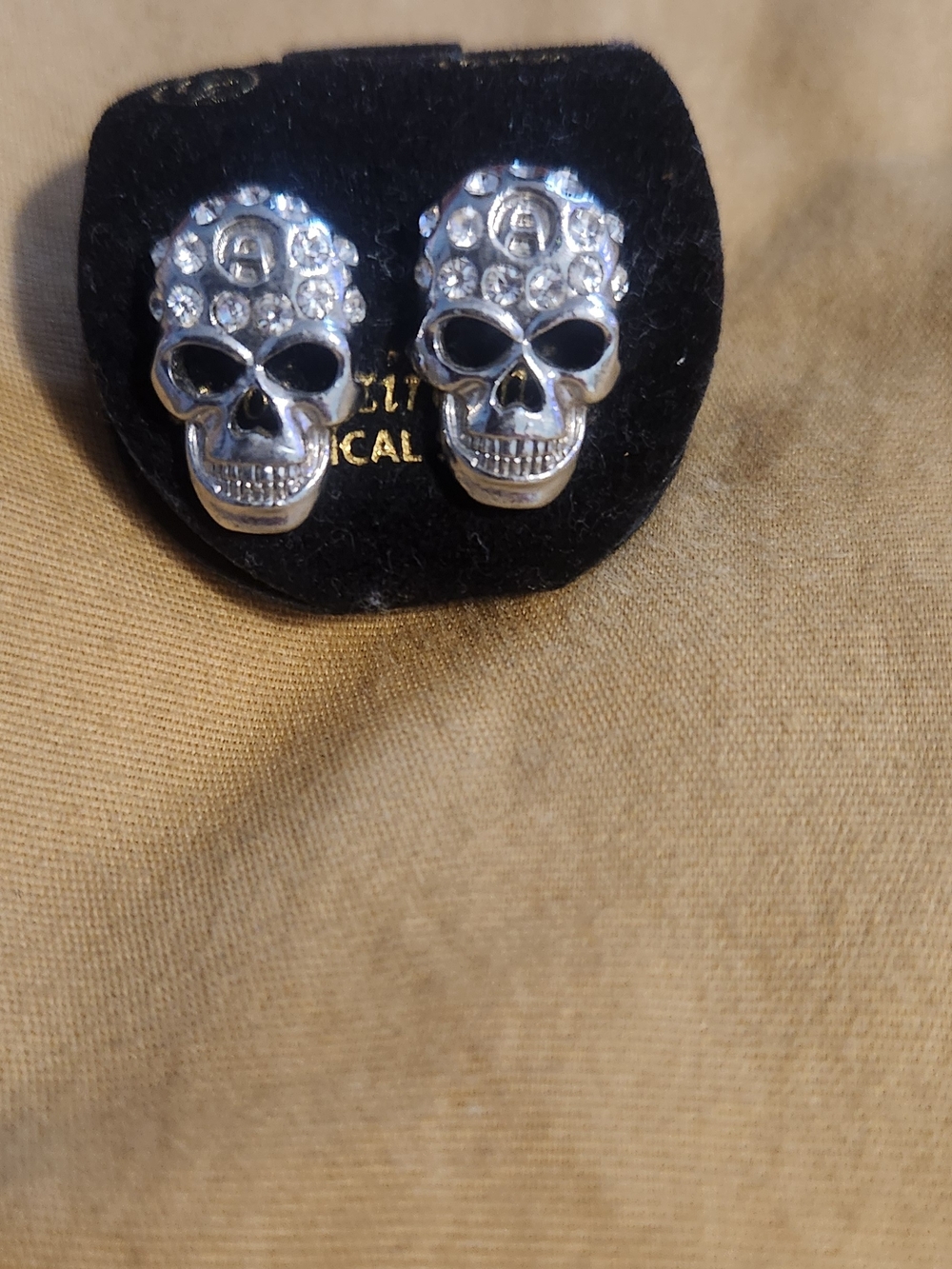 Crystal Skull Stud Earrings - Silver Tone